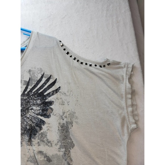 Rock & Republic Womens Studded Cold Shoulder Eagle Knit Short Sleeve Top, SZ3X - Picture 2 of 7